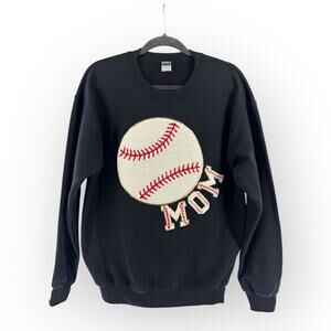 Gildan Black Baseball Mom Sweatshirt with Cream & Red Applique